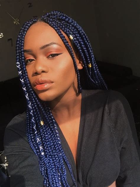 electric blue box braids|navy blue braids.